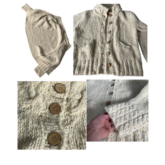Carraig Donn Sweater Irish Hand Knit Wool Cardigan Women Large Cream Beige READ - Picture 10 of 16